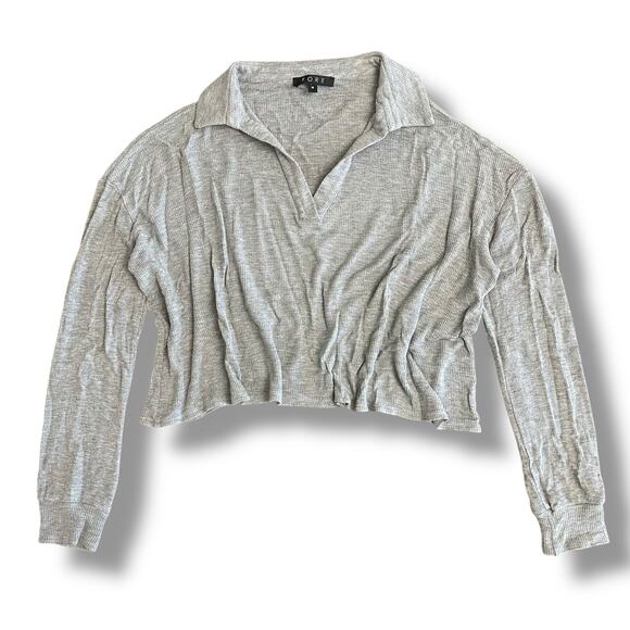 Y2K FORE Gray Ribbed Knit Collared Crop Top Preppy Minimal Streetwear Women’s M - Picture 1 of 8